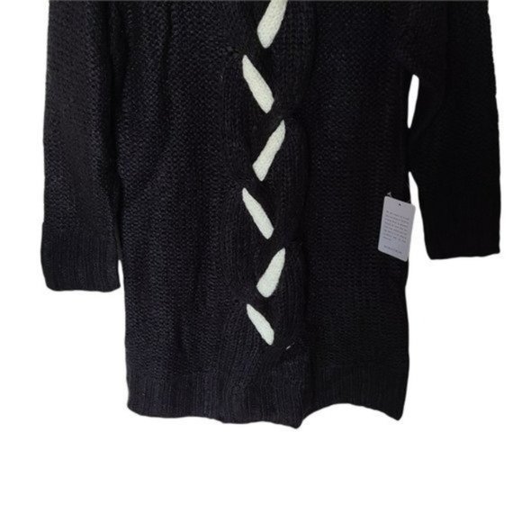 Solutions Chunky Knit Oversized Turtleneck Sweater Dress M Medium NWT Black Whit - Picture 6 of 12